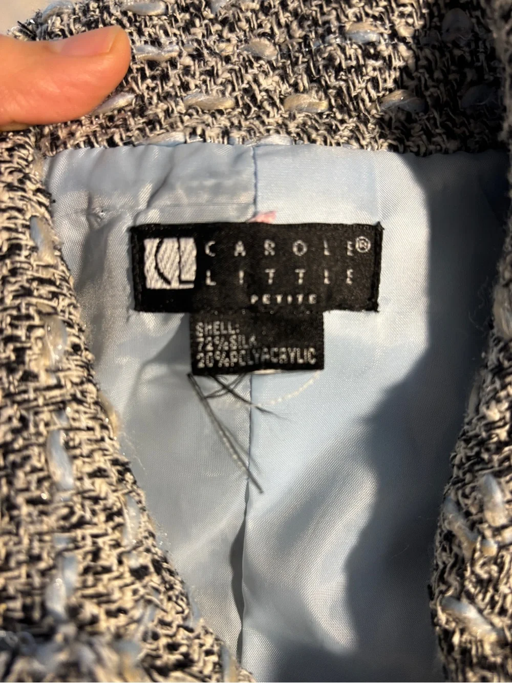 Carole Little Gray Fringed Tweed Blazer